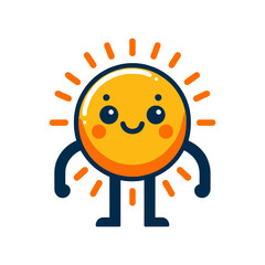 Fototapeta premium This image is a cute, smiling cartoon sun character with rays, arms, and legs, suitable for weather blogs, summer themes, or children's content.
