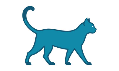 Blue Cat Silhouette Vector &ndash; Walking Cat Graphic Clipart