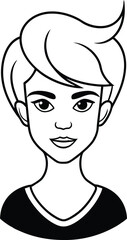 Woman Avatar Pixie Cut Line Art.