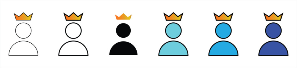 Crowned User Icon Set – VIP, Premium Member, and Leadership Concept