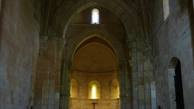 Interior of the church of Santa Eufemia de Cozuelos in Olmos de Ojeda, in the natural region of the La Ojeda Valley. Palencia, Castile and Le&oacute;n, Spain. Europe