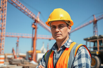Dedicated Construction Worker On Busy Site