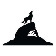 "Howling Wolf Silhouette on Cliff Vector – Wild Animal Shadow Art"
