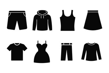 Fashion Clothing Apparel Icons: Shorts, Hoodie, Tank Top, Skirt, and Dress

