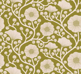 Abstract branch floral line art seamless pattern, flower pattern background.