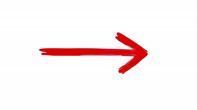 Hand drawn red brush arrow straight to the right on a clean white background animation. for emphasis in presentations, marketing videos, call to actions, or animated explainer content