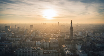 Fototapeta premium sunset over the city of the city