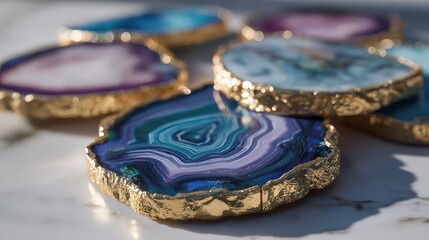 Gorgeous Agate Coasters with Gold Edging Unique Home Decor and Luxury Accessories