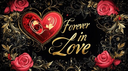 A striking and bold heart graphic surrounded by expressive red roses, elegantly conveying messages of love, affection, and heartfelt emotions in an artistic manner.
