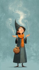 A young witch gazes upward in contemplation.