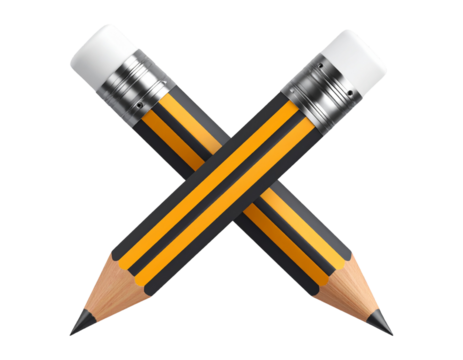 Pencil and eraser crossed, transparent background.