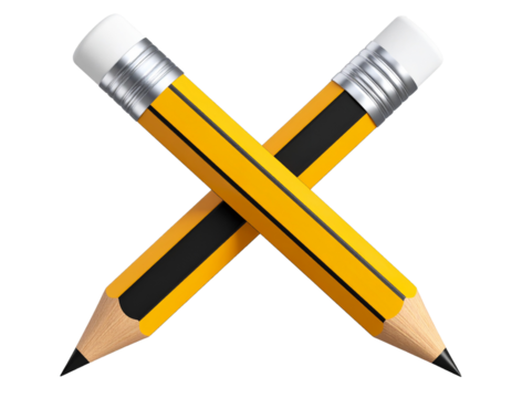 Pencil and eraser crossed, transparent background. - Powered by Adobe
