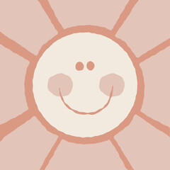 Minimalist Smiley Sun Design in Warm Pastel Tones for Cheerful Decor. Cheerful atmospheres in designs, decorations, or printed artworks