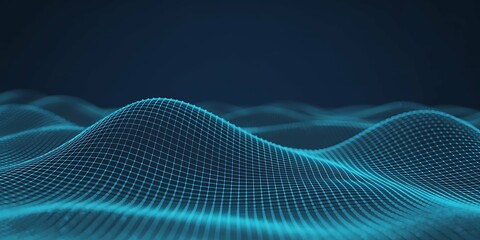 Abstract Data Visualization: Cyan Grid Waveforms for Tech Presentations & Digital Marketing