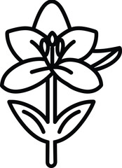 Outline of a Blooming Lily Flower with Petals and Stem, Isolated