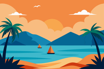Obraz premium vector illustration of a tropical beach