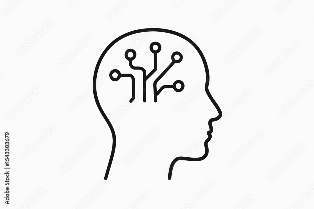 Poster artificial intelligence concept human head outline with circuit board design inside representing ai 