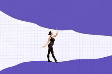 Creative full art collage of happy businessman businesswoman stand development career geometric...