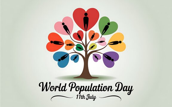 World population day heart tree graphic