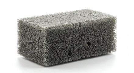 Filter sponge isolated on white background, blue open-cell foam, close-up, detailed material