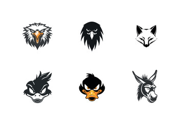 Naklejka premium Six animal head silhouettes eagle fox duck donkey