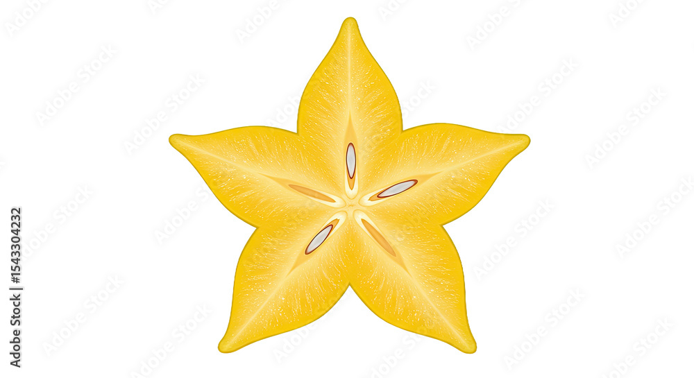 Aufkleber close-up of a sliced star fruit showing the inner structure on black background