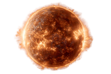 Magnificent sun with fiery surface and glowing corona on transparent background