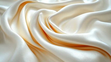Fototapeta premium Creamy, flowing silk fabric drapes in soft folds