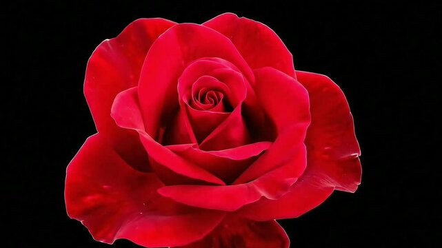 Beautiful red rose flower blooming on black background stock footage and floral nature video clip on transparent background