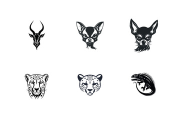 Fototapeta premium Six animal head silhouettes cheetah dog and more silhouette