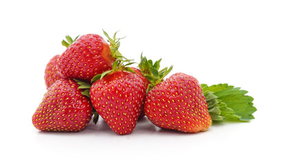 Ripe strawberry with leaves.
