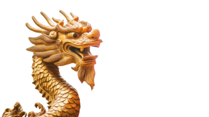 Statue of dragon with colorful Chinese lanterns celebrating traditional festival isolated on white background