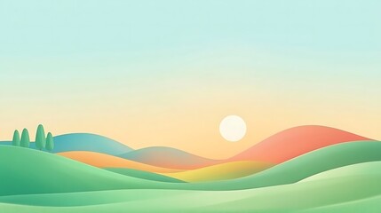 A stylized landscape of rolling hills at dawn.