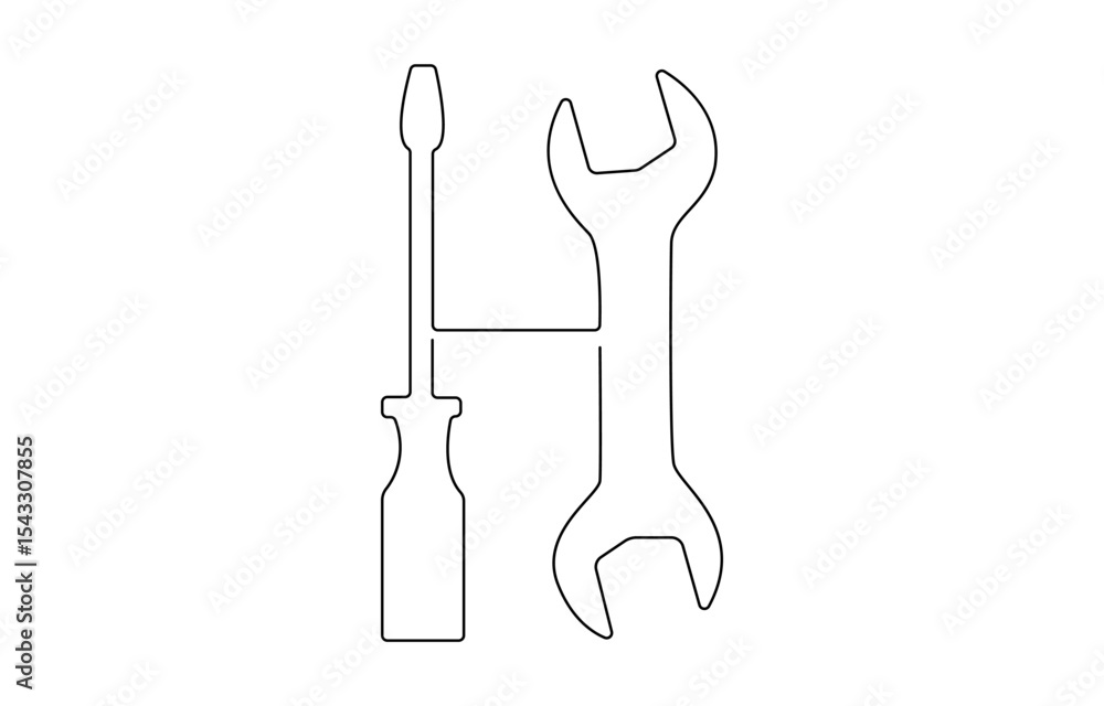 Poster single continuous line art screwdriver settings symbol silhouette. computer service technology suppo