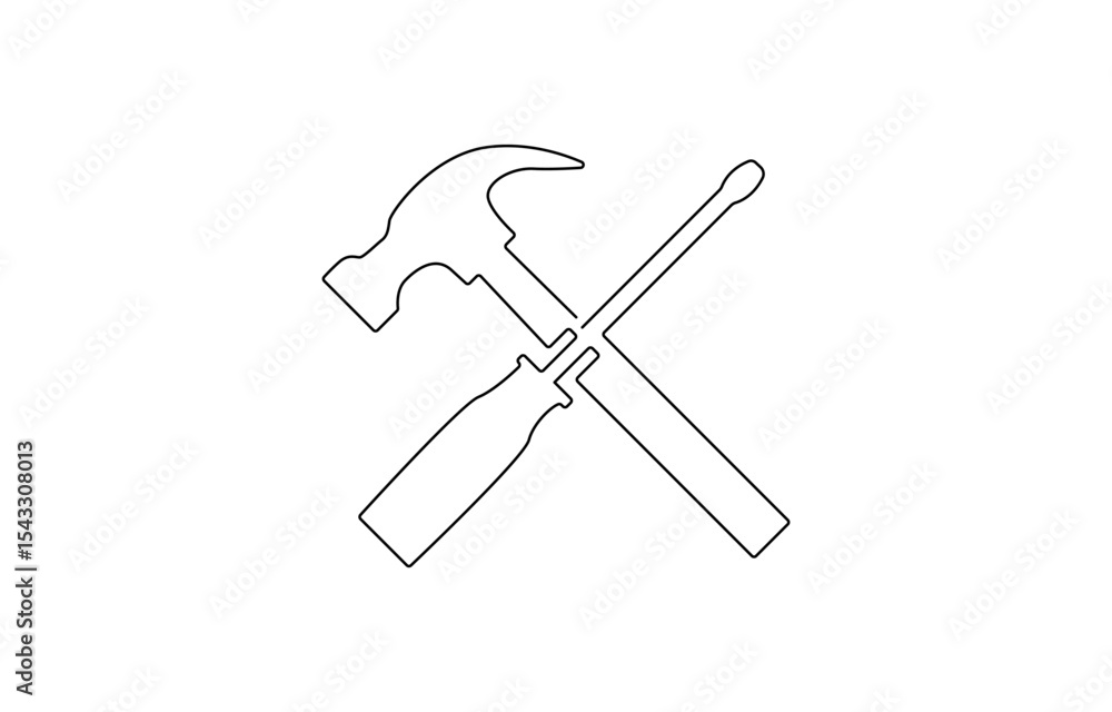 Poster single continuous line art screwdriver settings symbol silhouette. computer service technology suppo