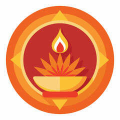 Festive Diwali Diya A Circular Design of an Illuminated Oil Lamp