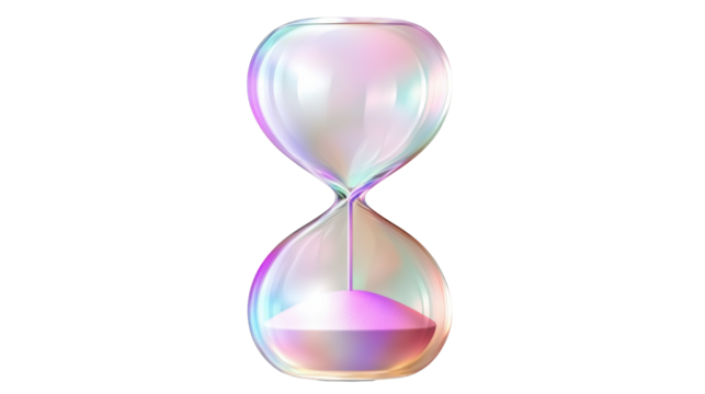 Stunning holographic 3d hourglass icon featuring glowing light effect futuristic style isolated on white background