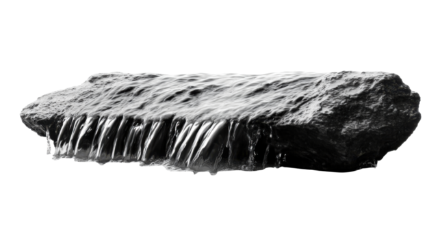 Studio shot of strong flow of water with dynamic motion and splash details isolated on white background