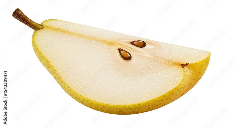 Aufkleber close-up of a sliced pear fruit with seeds isolated against a black background