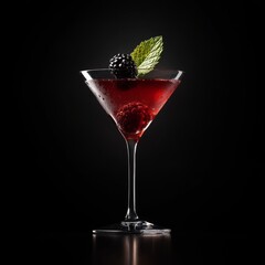 Savor the rich flavors of an alcohol cocktail served in a martini glass against a dark background