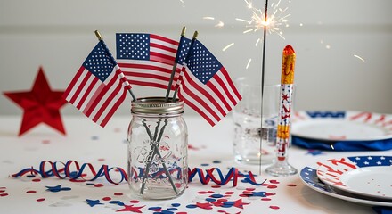 4th of july showing the american flag placed on the table