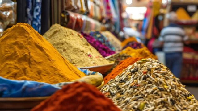 Colorful Spices Display in A Market