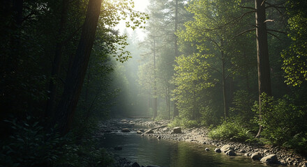 Obraz premium misty morning in the forest