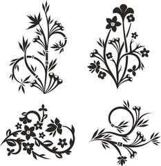 Floral vector ornamental set with various types of flowers, plants, leaves and swirls, made in traditional Japanese and Chinese styles. Page decoration sakura designs, vinyl and laser ready.