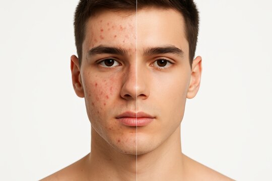  Before and after acne treatment on male face