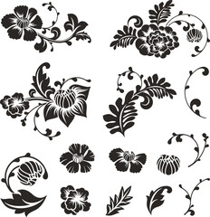 Floral vector ornamental set in traditional Chinese style. Exquisite uxury romantic floral designs and elements for page decorations, wedding decors, invitations, greeting cards, embroidery.