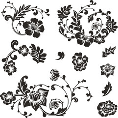 Floral vector ornamental set in traditional Chinese style. Exquisite uxury romantic floral designs and elements for page decorations, wedding decors, invitations, greeting cards, embroidery.