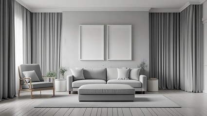 Modern minimalist living room interior design with neutral colors and decorative wall art