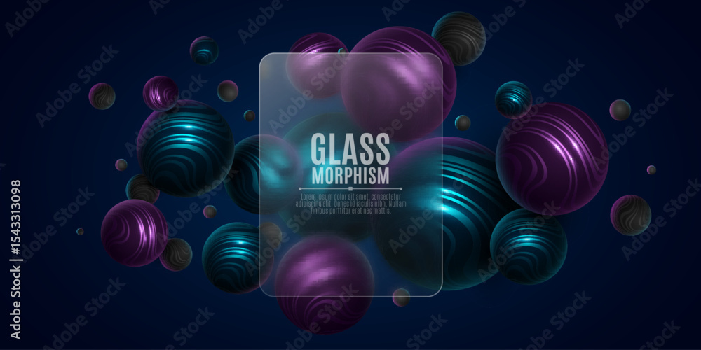 Poster futuristic glass morphism effect featuring semi transparent frosted glass panel surrounded by glossy
