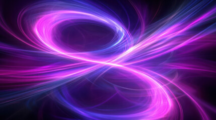 Abstract fractal art with neon pink and blue light trails on a dark background. Concept of energy flow and modern technology.